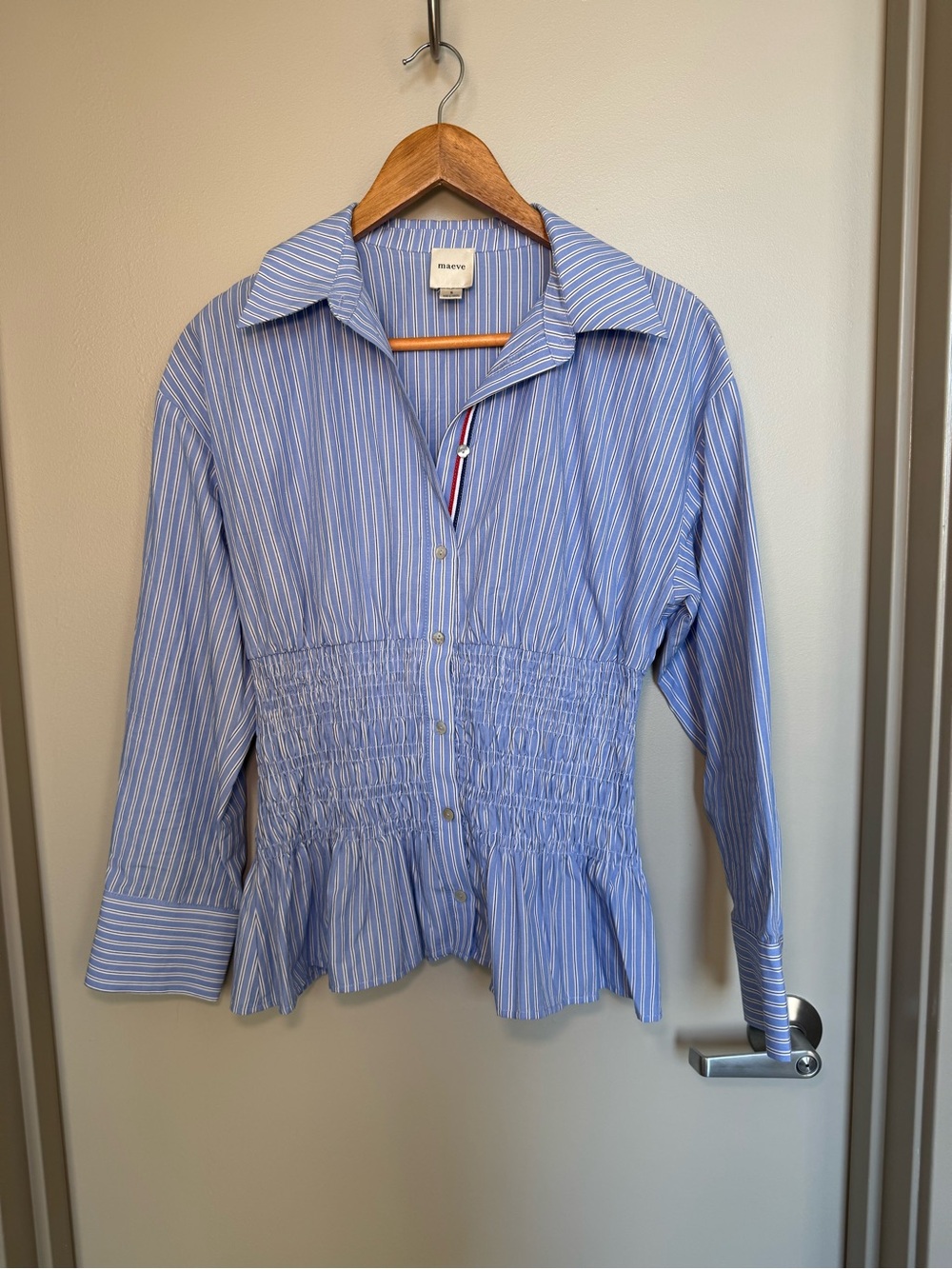 Anthropologie Maeve Long-Sleeve Smocked-Waist Blouse